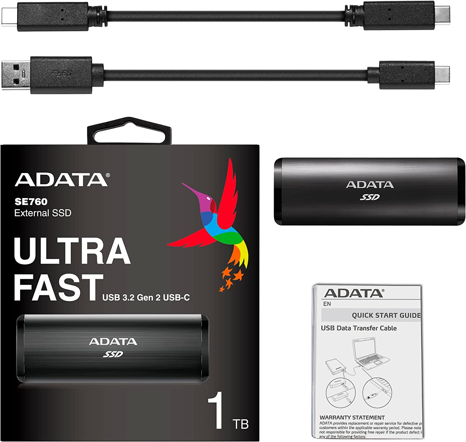 DISCO DURO SOLIDO EXTERNO ADATA ELITE USB 3.2 GEN 2 USB-C – 1TB / SE760 /  BLACK - NANOTECH MARKET