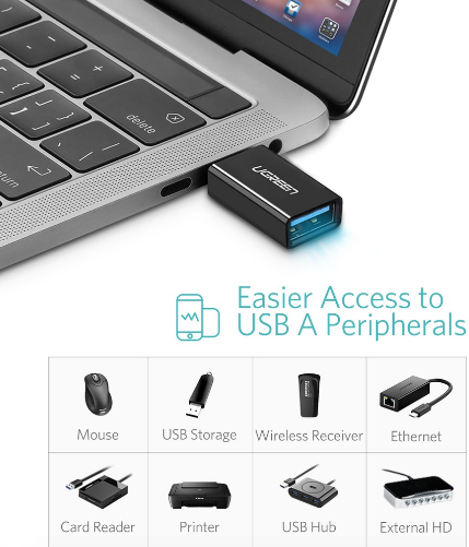 Adaptador Ugreen USB tipo C a USB 3.0 Para Celular y Laptops - Negro