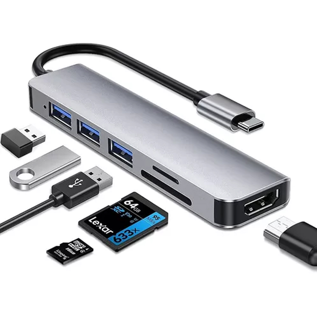 HUB 6 EN 1 USB-C a HDMI / SD, TF / USB 3.0 x 3 - NANOTECH MARKET